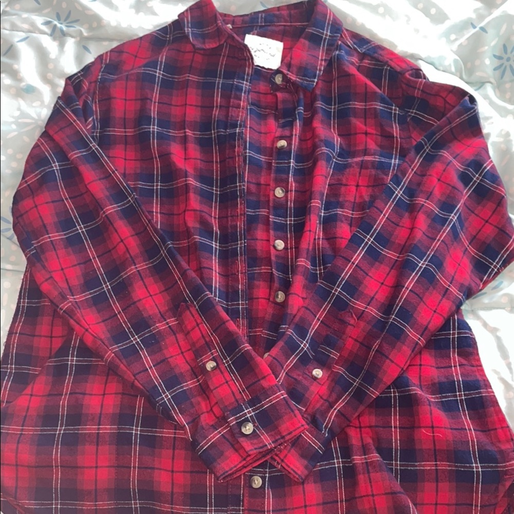 Jachs Red and Blue Flannel Button Down Shirt (Size: S)